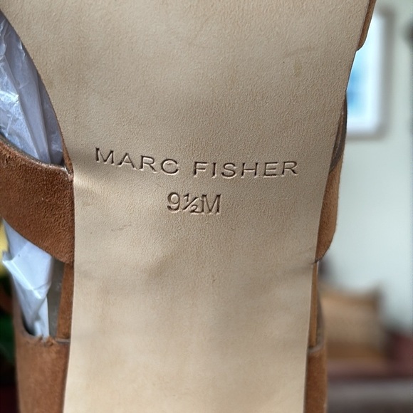 Marc Fisher Paradox Medium Brown Suede Lace Up Block Heel Sandals Back Zipper - Picture 15 of 16